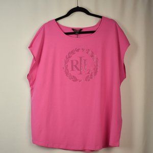 Lauren Ralph Lauren Cotton Blend Pink Sequin Graphic Sleeveless T-Shirt Size 2X